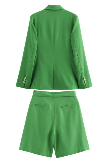 Green 2 Piece Peak Lapel Double Breasted Women Formal Suits